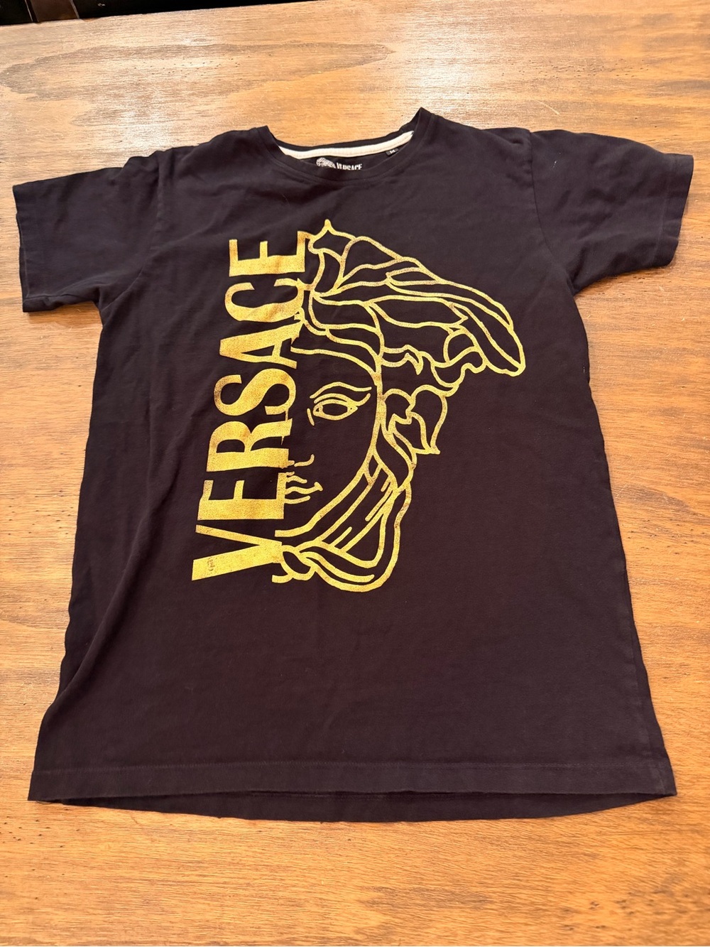 Versace Black T-Shirt with Gold Logo Print Medium